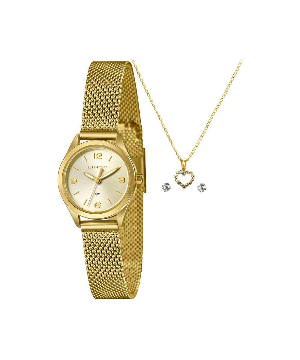 kit relógio feminino lince analógico lrgh271l25 kacgc2kx dourado
