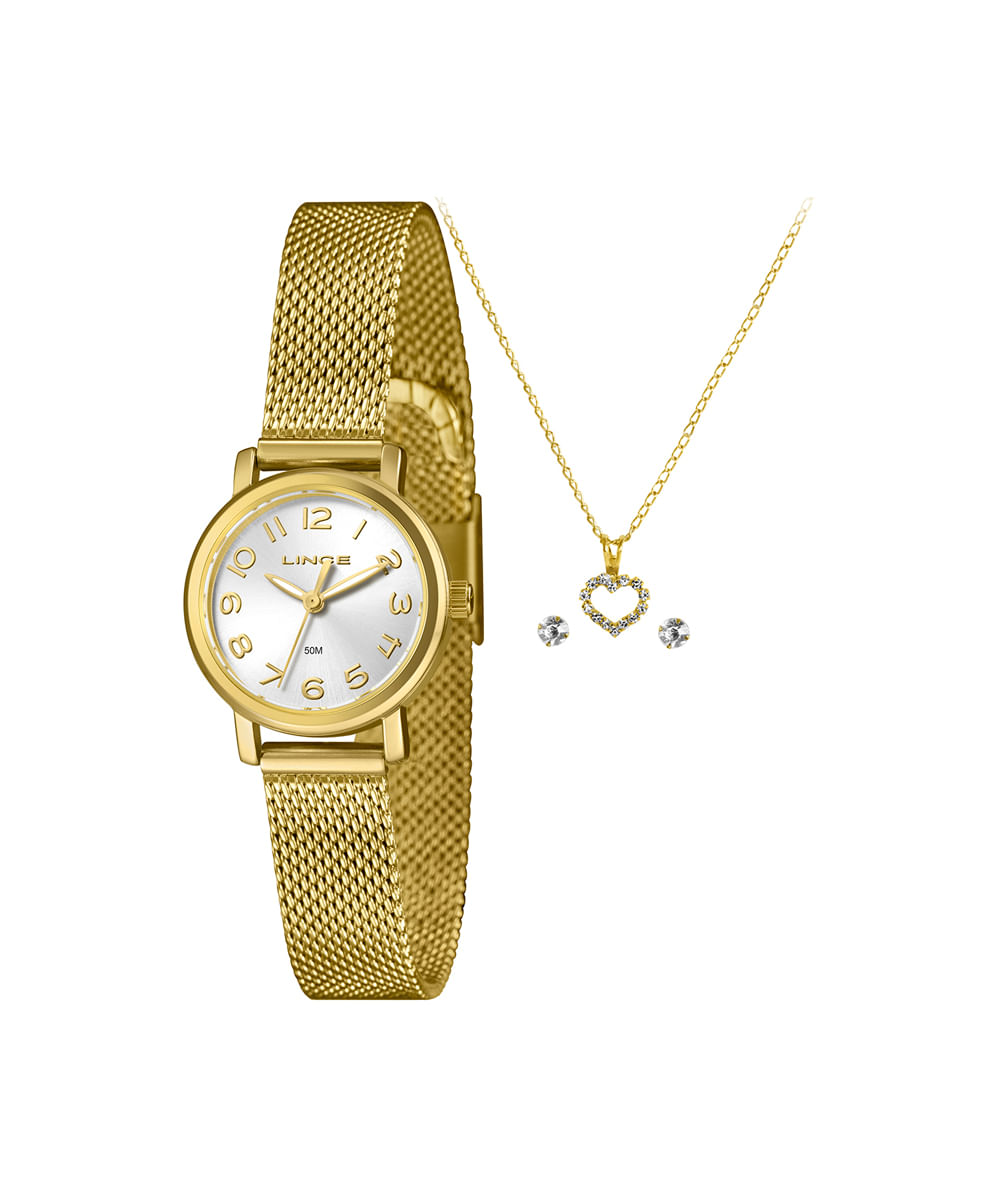 kit relógio feminino lince analógico lrgh272l25 kacjs2kx dourado