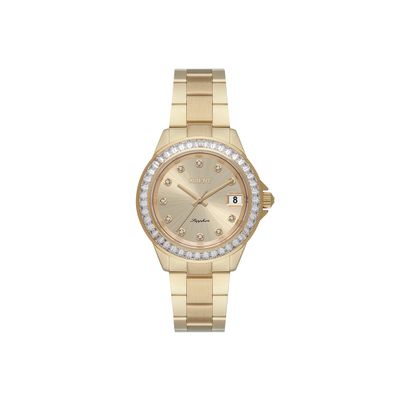 relógio feminino orient analógico calendário fgss0246 c1kx dourado