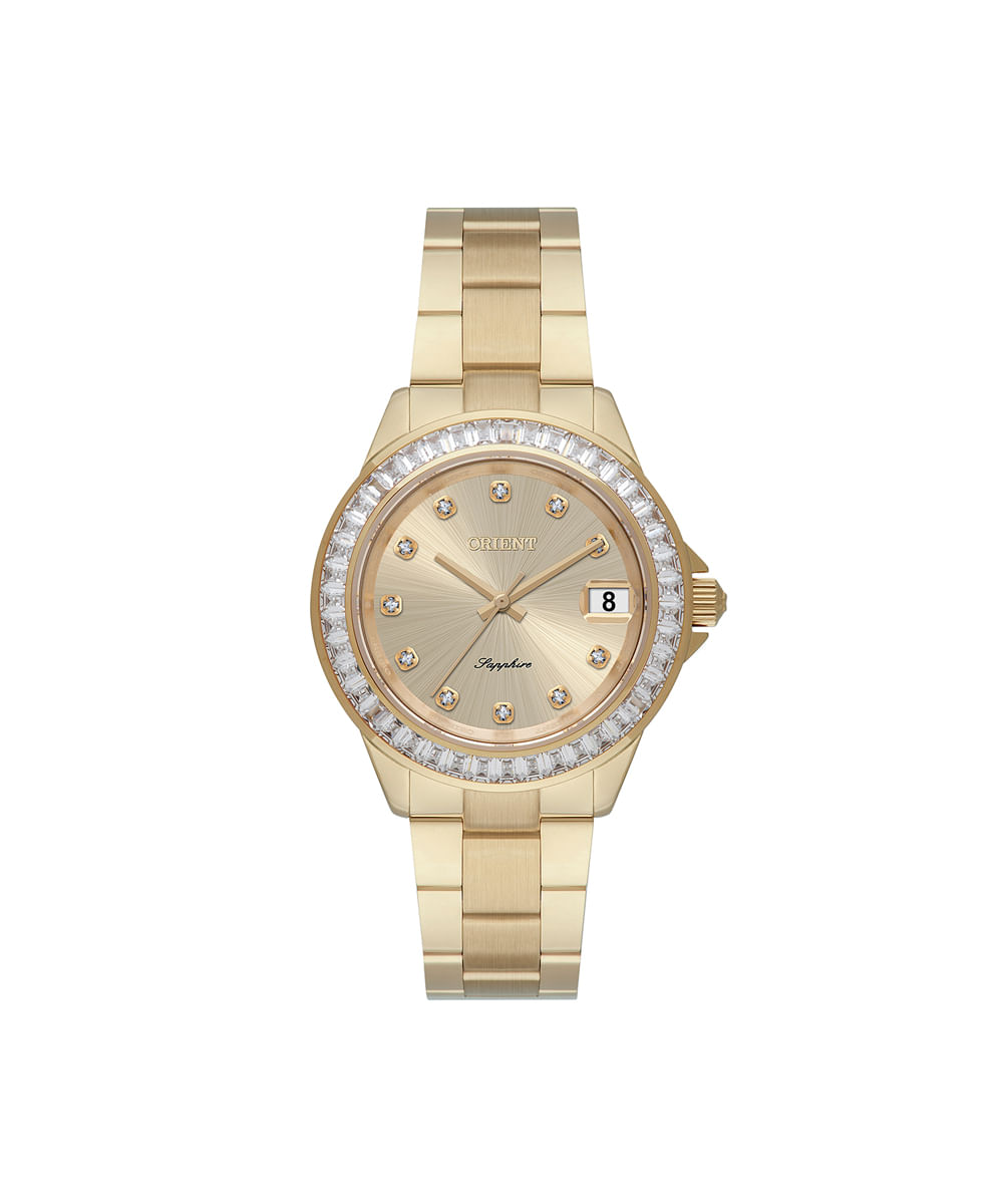 relógio feminino orient analógico calendário fgss0246 c1kx dourado