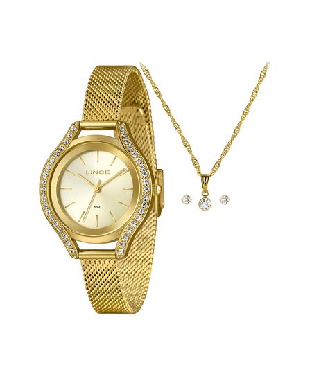 kit relógio feminino lince analógico lrgm059l36 kad5c1kx dourado UNICO