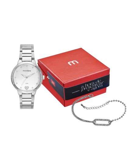 kit relógio feminino mondaine analógico 32776l0mkne2k1 prateado UNICO