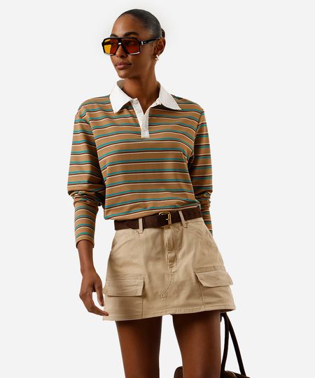 short saia cargo feminino de sarja cintura média bege 34