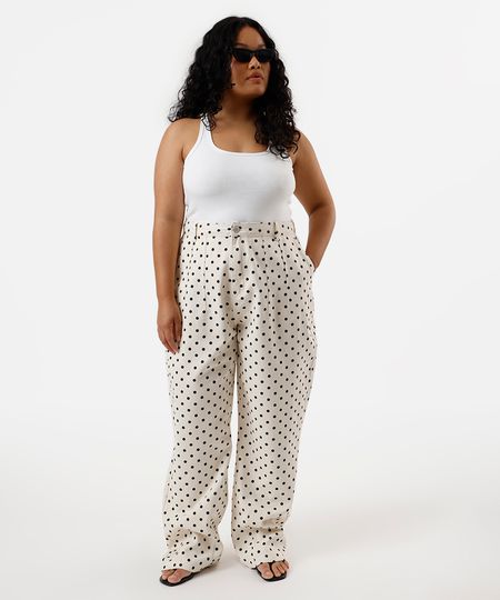 calça barrel feminina de sarja poá mindset plus size off white 50 calça barrel feminina de sarja poá mindset plus size off white 50