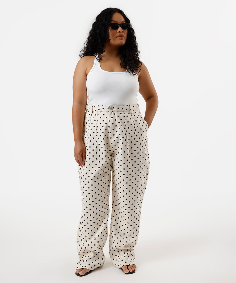calça barrel feminina de sarja poá mindset plus size off white
