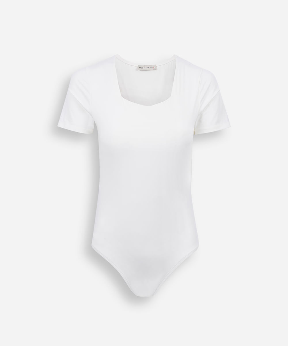 body juvenil de poliamida manga curta off white