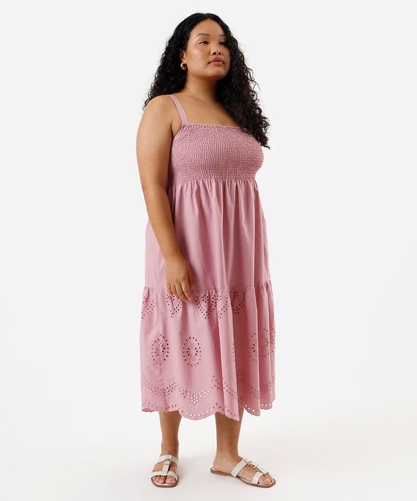 vestido midi feminino com recortes plus size rosa GG2