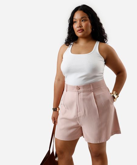 short feminino de alfaiataria com pregas plus size rosa 48 short feminino de alfaiataria com pregas plus size rosa 48