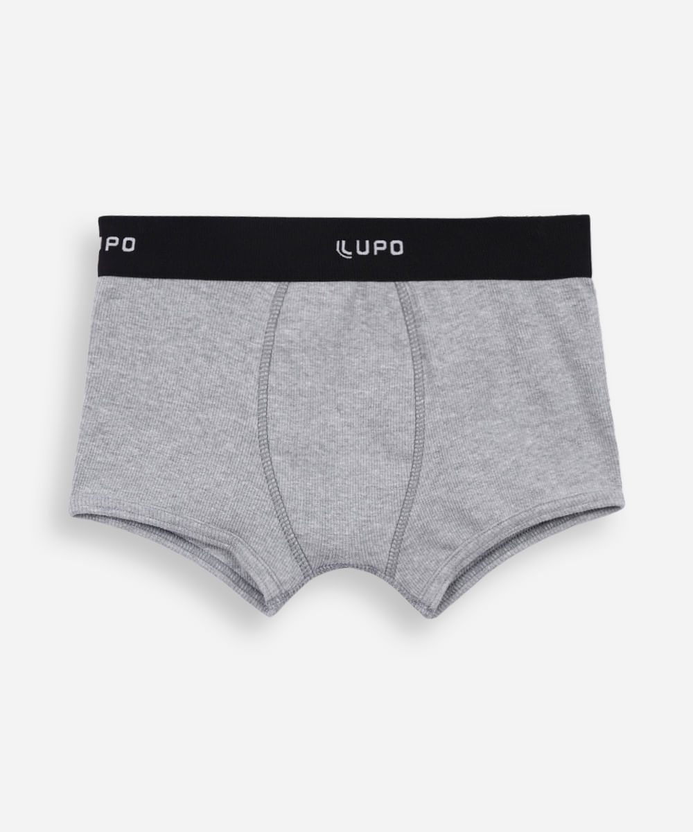 cueca boxer infantil de algodão canelada lupo cinza