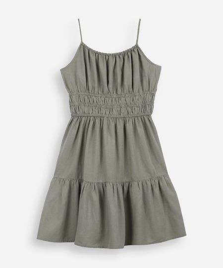 vestido curto juvenil alça fina com linho e recorte verde 14 vestido curto juvenil alça fina com linho e recorte verde 14