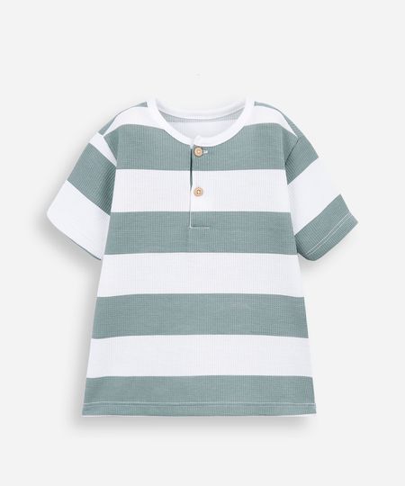camiseta de algodão infantil texturizada e listrada verde 1 camiseta de algodão infantil texturizada e listrada verde 1