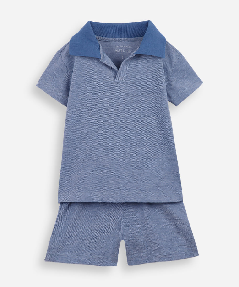 conjunto curto infantil com algodão azul