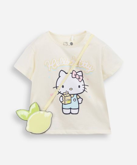 camiseta infantil de algodão hello kitty com bolsa amarela 4 camiseta infantil de algodão hello kitty com bolsa amarela 4