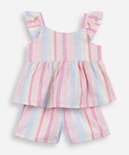 conjunto curto infantil de algodão com lurex listrado colorido 3 conjunto curto infantil de algodão com lurex listrado colorido 3