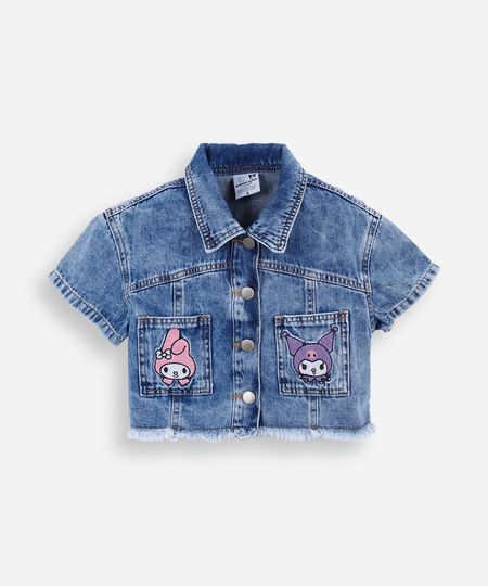 camisa infantil jeans bordado hello kitty azul 4