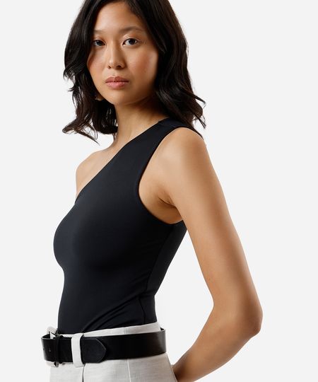 body ombro único feminino com franzidos preto M body ombro único feminino com franzidos preto M