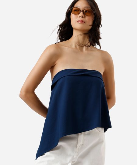 blusa sem alça feminina com viscose assimétrica azul P