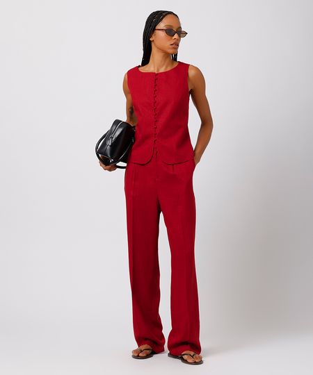 calça reta feminina de alfaiataria com linho pregas mindset vinho 38 calça reta feminina de alfaiataria com linho pregas mindset vinho 38