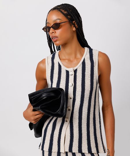 colete feminino de tricot texturizado listrado mindset colorido PP colete feminino de tricot texturizado listrado mindset colorido PP