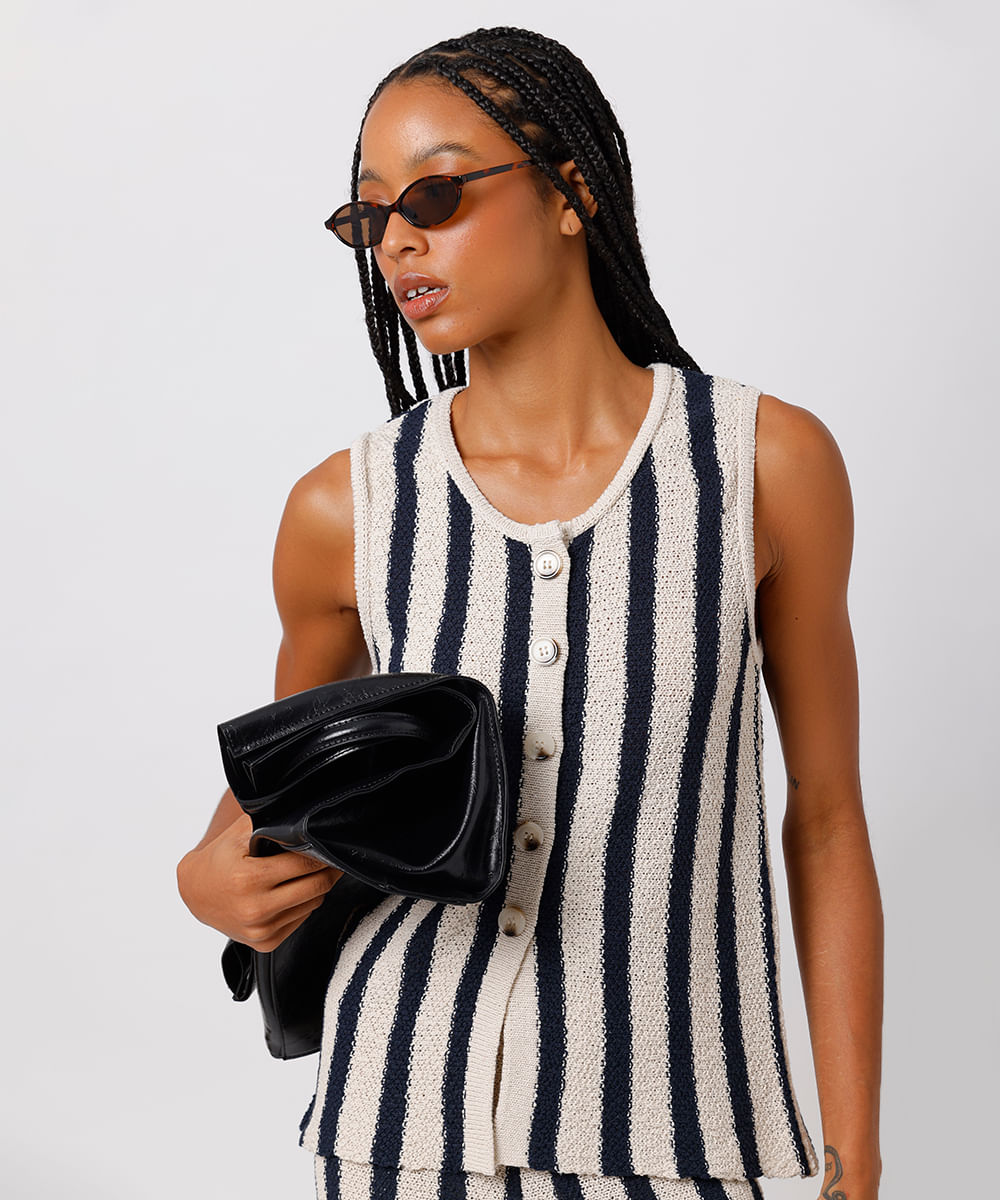 colete feminino de tricot texturizado listrado mindset colorido