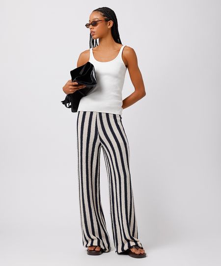 calça reta feminina de tricot texturizada listrada mindset colorido P