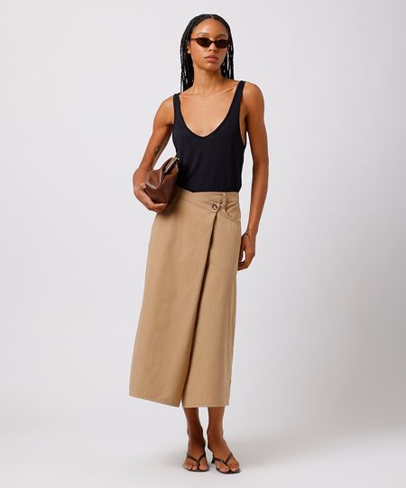 saia midi feminina de sarja cós transpassado mindset bege 42 saia midi feminina de sarja cós transpassado mindset bege 42