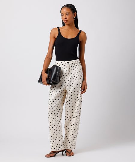 calça barrel feminina de sarja poá mindset off white 36