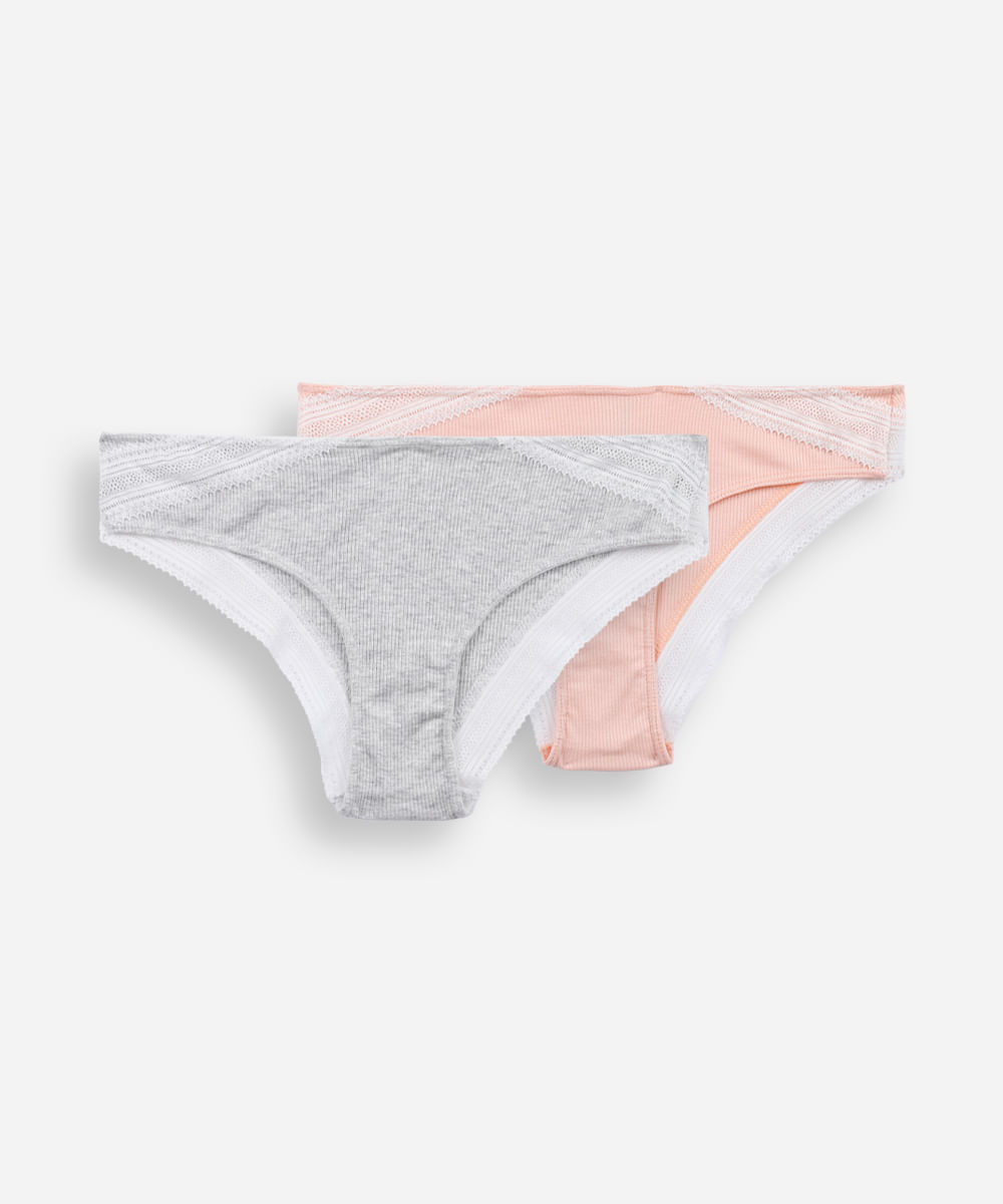 kit de 2 calcinhas feminina biquini com detalhe de renda colorido