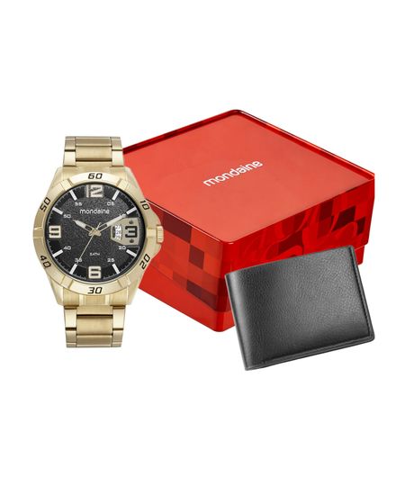kit relógio masculino mondaine analógico calendário 32650gpmvde2ka dourado UNICO kit relógio masculino mondaine analógico calendário 32650gpmvde2ka dourado UNICO