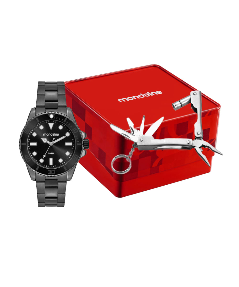 kit relógio masculino mondaine analógico 32549gpmvse7kb cinza