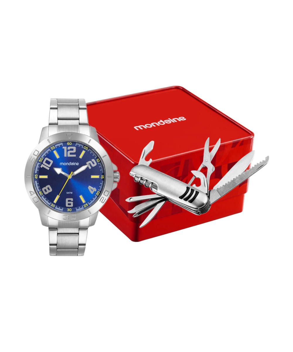kit relógio masculino analógico mondaine 99696g0mvne1ka prateado