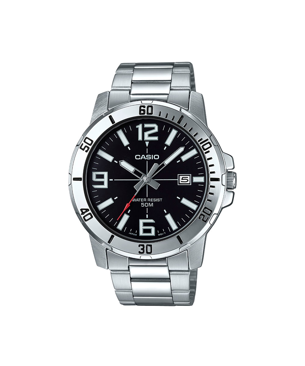 relógio masculino casio analógico calendário mtp vd01d 1bvudf prateado