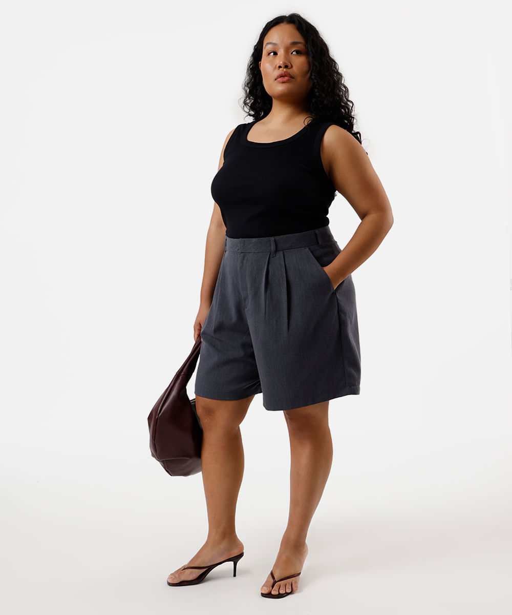 bermuda feminina de alfaiataria plus size azul