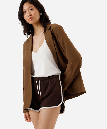 short básico feminino com elástico marrom P short básico feminino com elástico marrom P