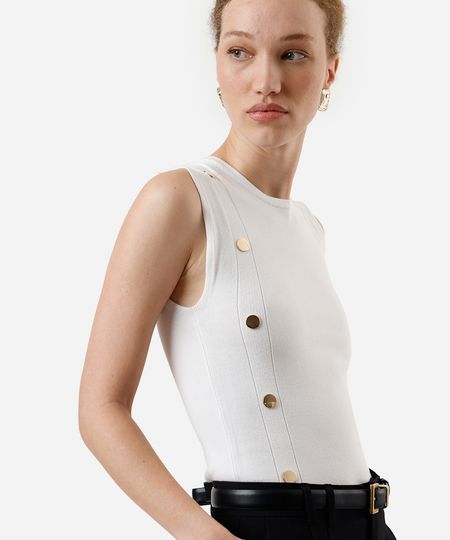 regata feminina de tricot com botões off white PP