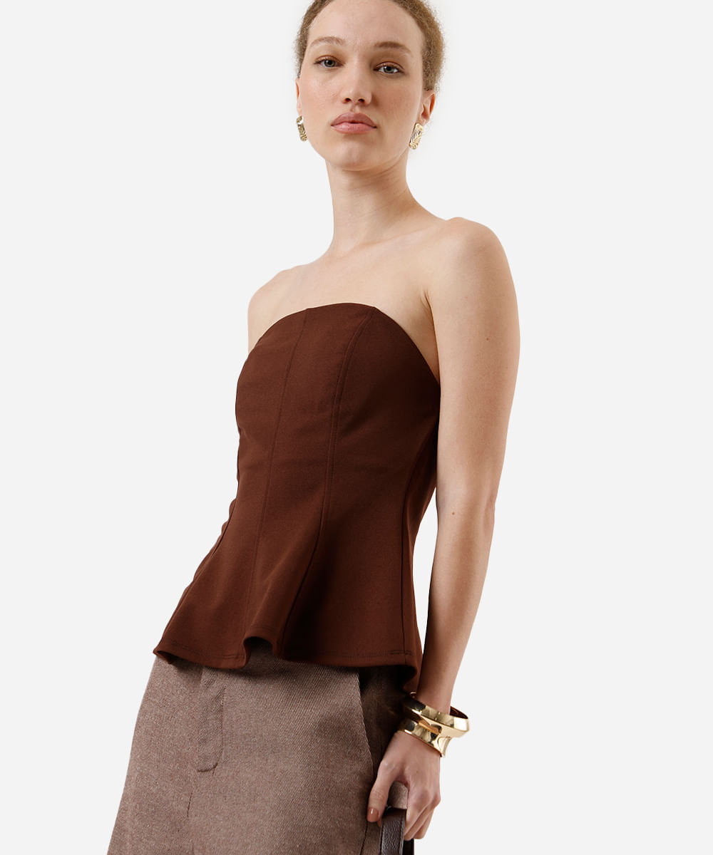 Vista 2 blusa peplum feminina sem alça texturizada C&A OFF White C&A OFF White