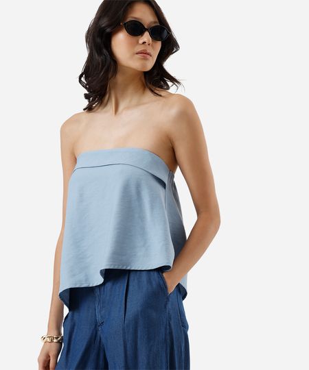 blusa sem alça feminina com viscose assimétrica azul PP blusa sem alça feminina com viscose assimétrica azul PP