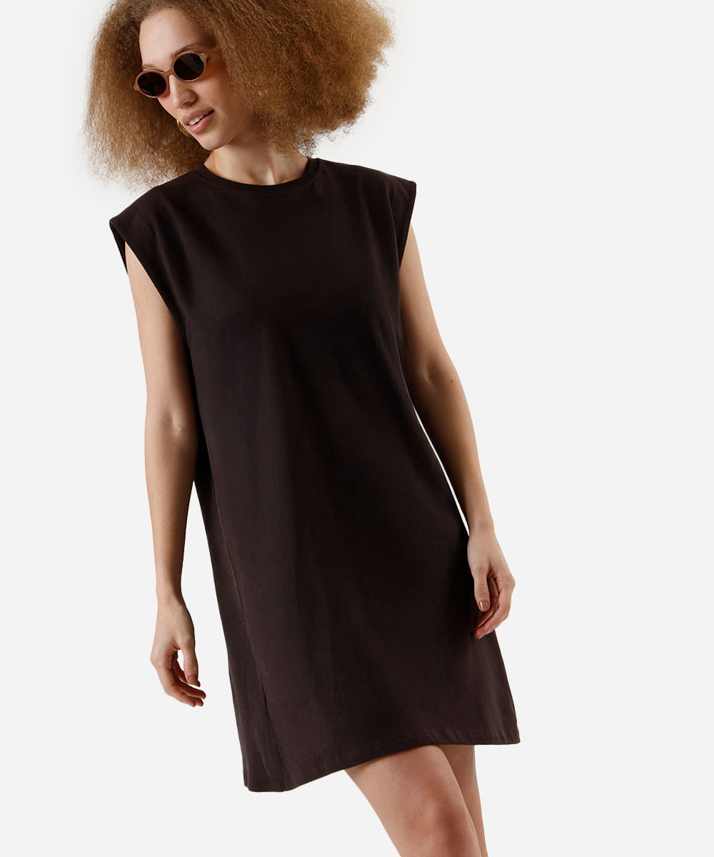 vestido feminino de algodão básico muscle marrom
