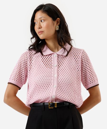camisa feminina de tricot manga curta rosa G