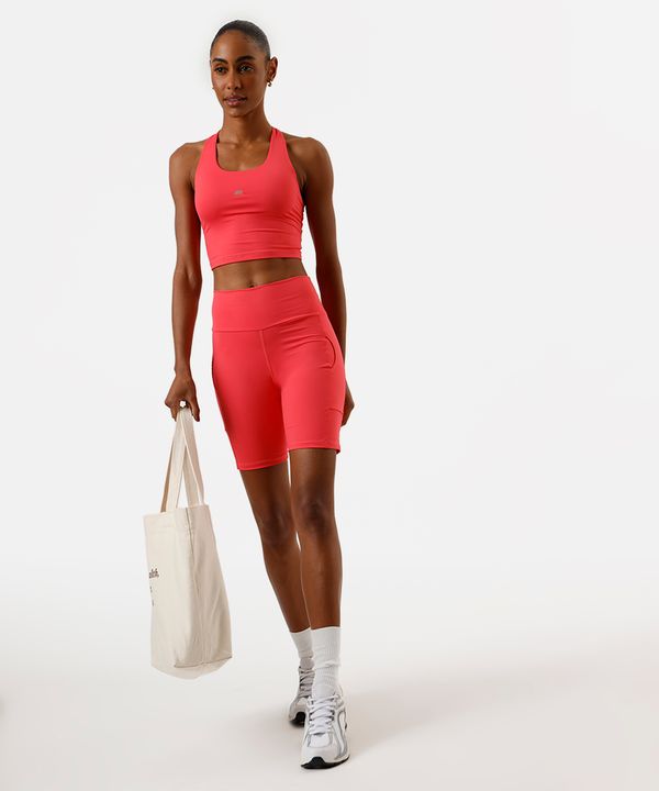 bermuda running feminina esportiva com bolsos e refletivos rosa G