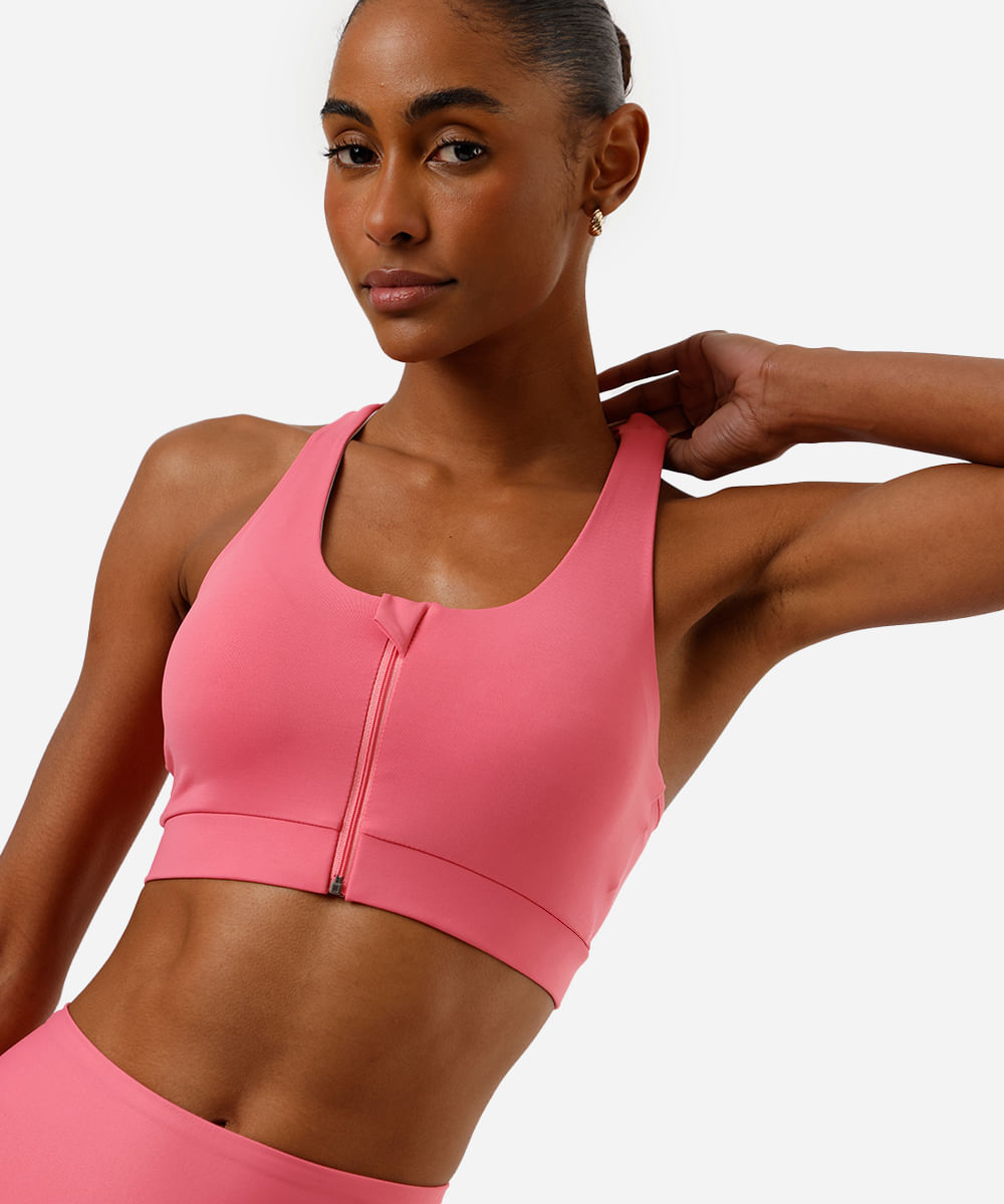 top nadador feminino esportivo ace com zÃper rosa