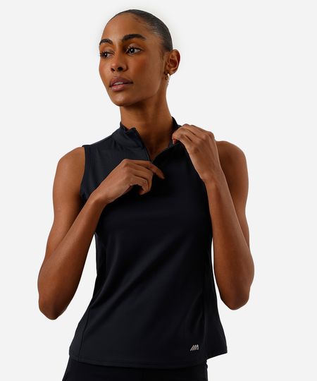 regata feminina esportiva ace de poliamida com zíper e refletivo preta M