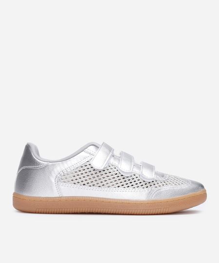 tênis casual com recortes e velcro ace prateado 35 tênis casual com recortes e velcro ace prateado 35