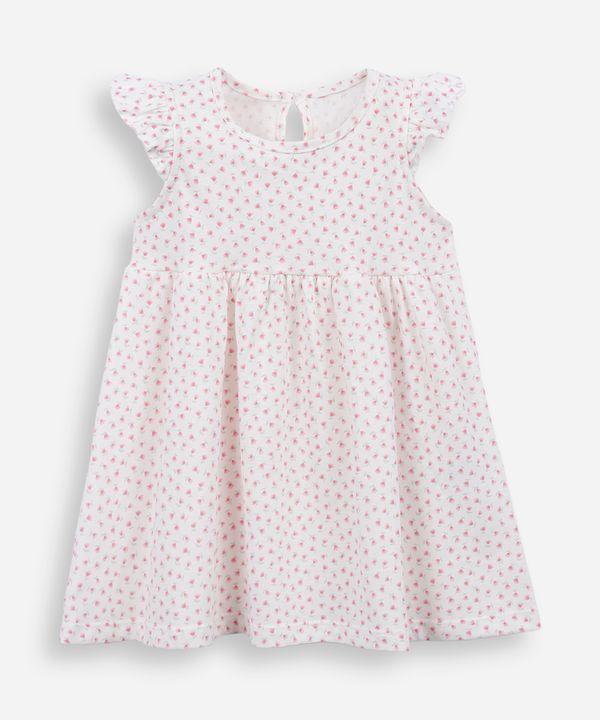 vestido infantil de algodão floral off white 9-12