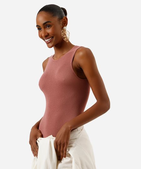 body cavado feminino de poliamida texturizado rosa P