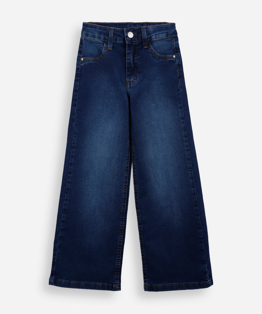 calça wide leg infantil jeans azul