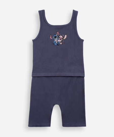 conjunto curto infantil canelado stitch e angel cinza 12