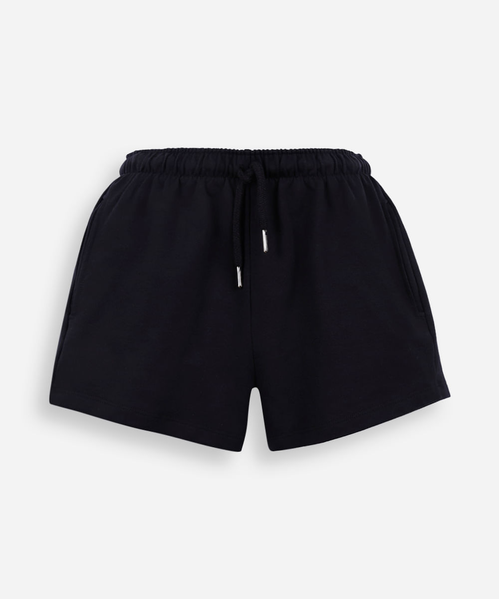 short juvenil de moletinho cós elástico preto