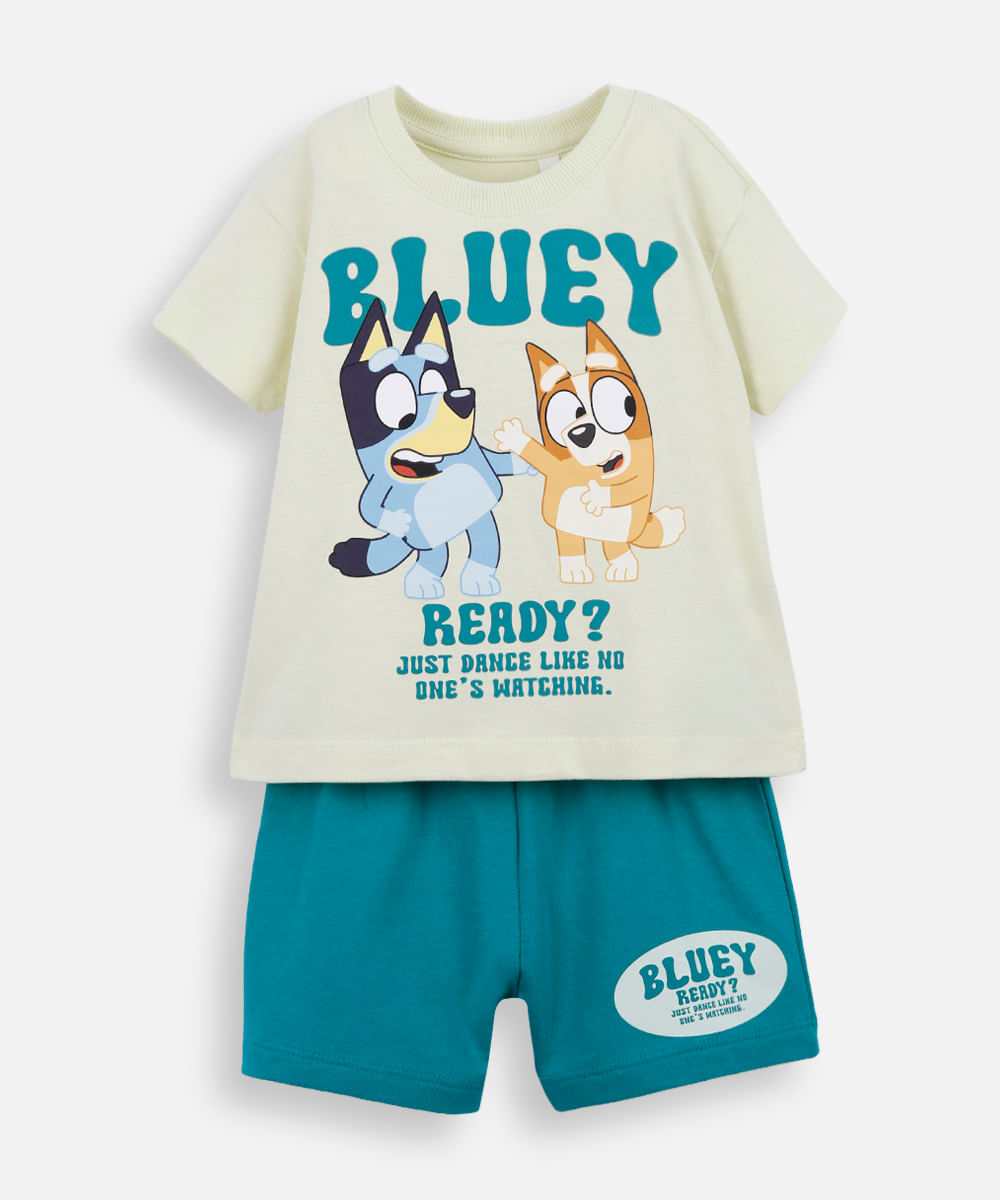 conjunto curto infantil de algodão bluey verde