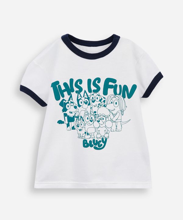 camiseta infantil de algodão bluey off white 1